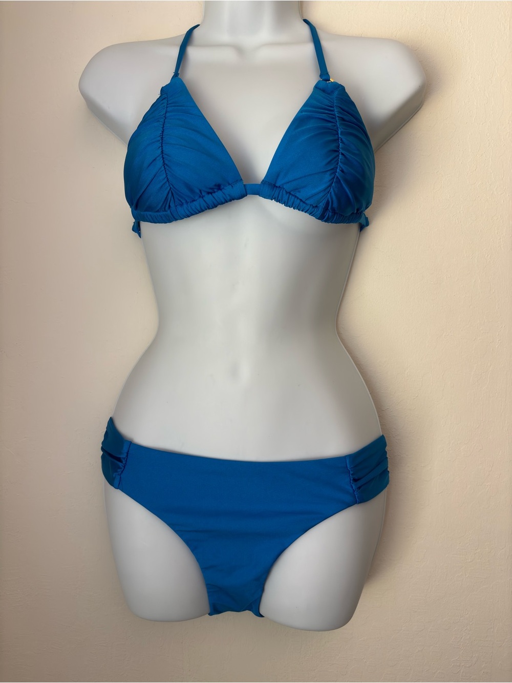 Sunshine 79 Triangle Top & Side Shirred Hipster Bottom in Pacific Blue Sz 6 NEW